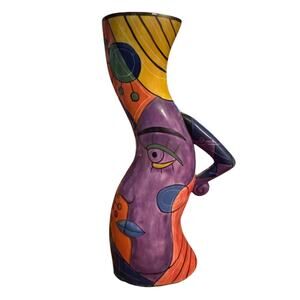 Muzeum Abstract Artistic Picasso-Inspired Candlestick Holder Ceramic Painted